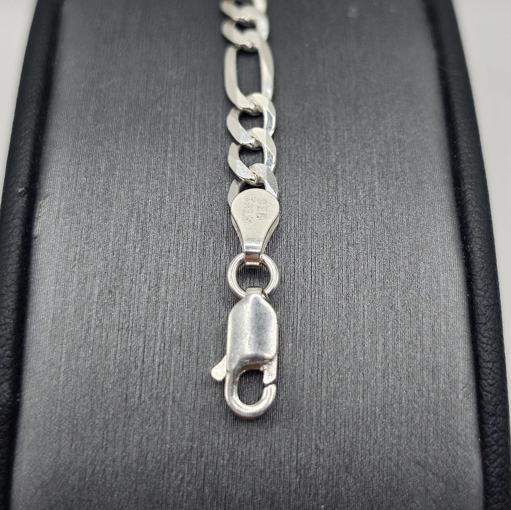Sterling Silver 925 High Polish Figaro Bracelet 5mm 8 inches